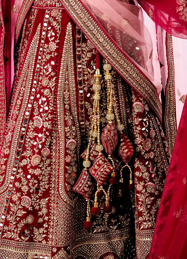 Rani Pink Velvet Bridal Lehenga