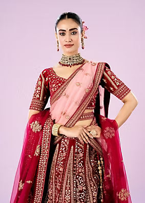 Rani Pink Velvet Bridal Lehenga