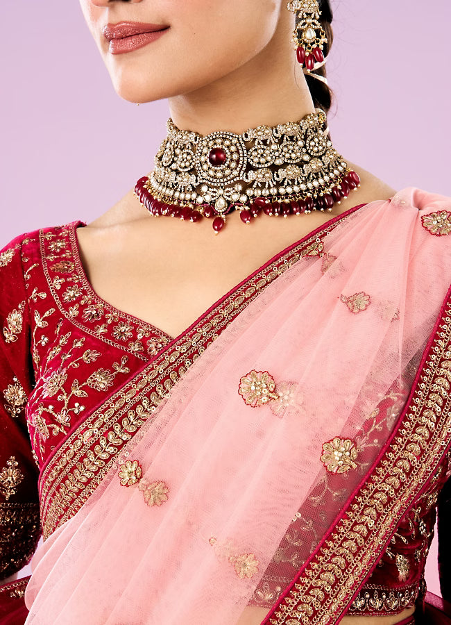 Rani Pink Velvet Bridal Lehenga