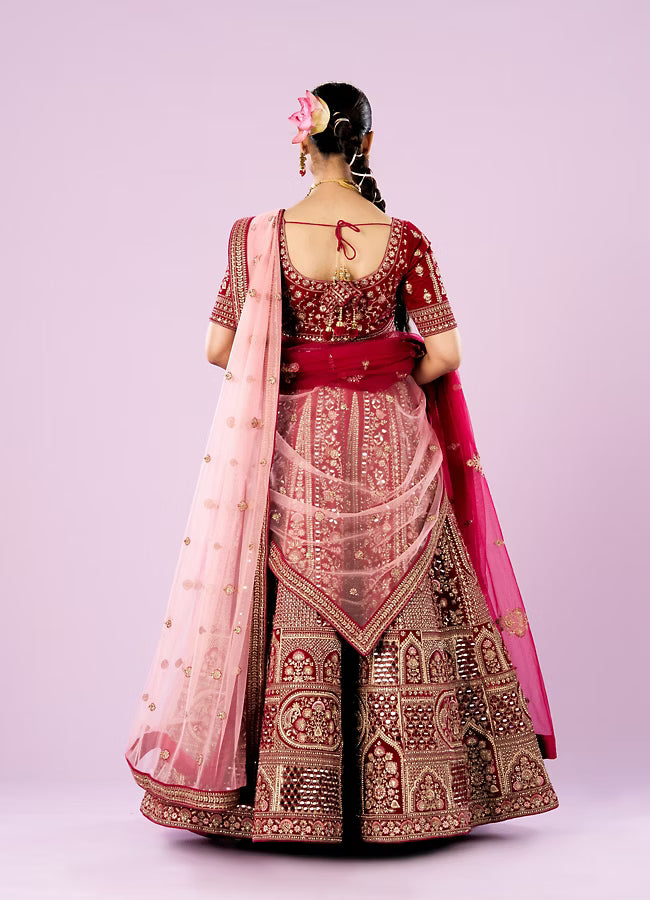 Rani Pink Velvet Bridal Lehenga