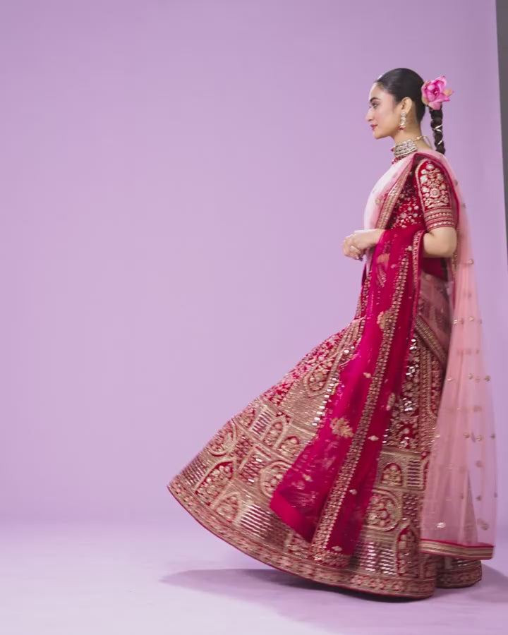 Rani Pink Velvet Bridal Lehenga